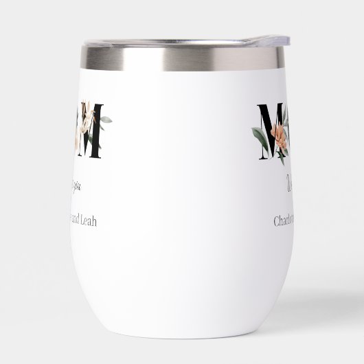 Elegant Floral Personalized Mom Wine Tumbler (左面)