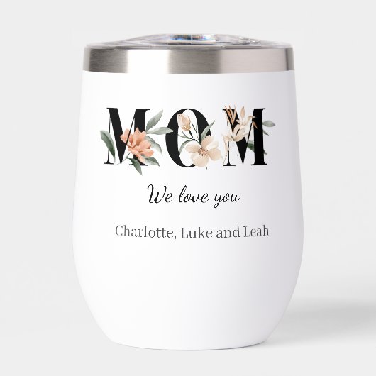 Elegant Floral Personalized Mom Wine Tumbler (正面)
