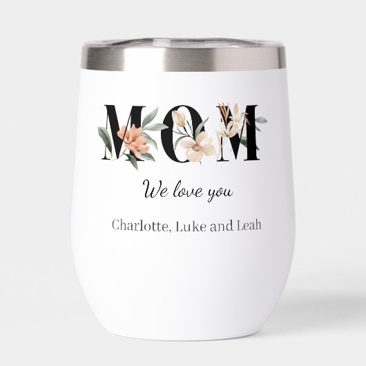 Elegant Floral Personalized Mom Wine Tumbler (背面)