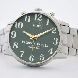 Elegant Floral Personalized  Monogram Couples name 腕時計