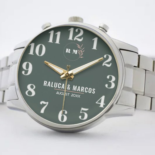 Elegant Floral Personalized  Monogram Couples name 腕時計