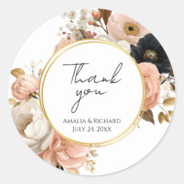 Elegant Floral Personalized “Thank You” Wedding ラウンドシール