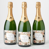 Elegant Floral Personalized Wedding Bottle Labels スパークリングワインラベル (ボトル)