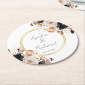 Elegant Floral Personalized Wedding Coasters ラウンドペーパーコースター (アングル)