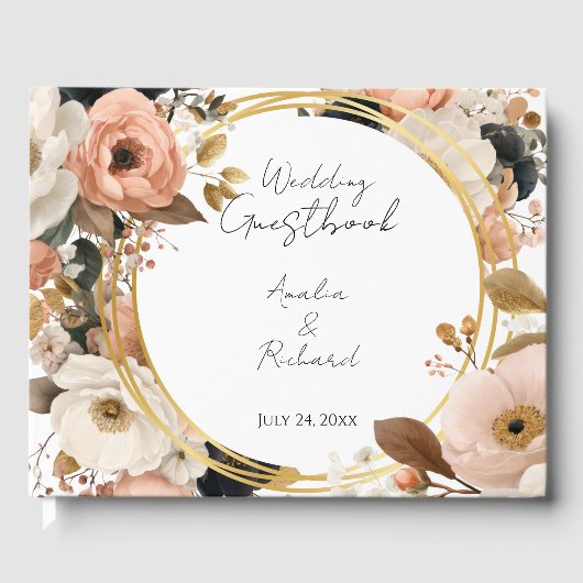 Elegant Floral Personalized Wedding Guestbook ゲストブック (正面)
