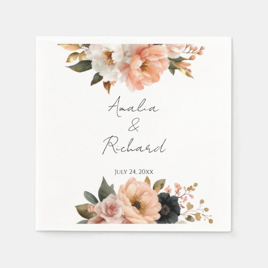 Elegant Floral Personalized Wedding Napkins スタンダードカクテルナプキン (正面)