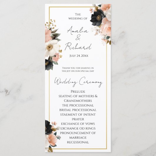 Elegant Floral Personalized Wedding Program プログラム (正面)