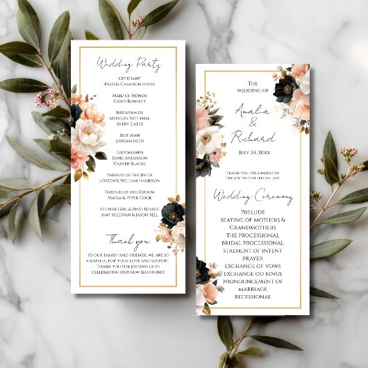 Elegant Floral Personalized Wedding Program プログラム