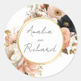 Elegant Floral Personalized Wedding Sticker ラウンドシール
