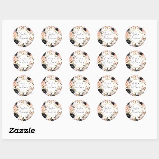 Elegant Floral Personalized Wedding Sticker ラウンドシール (シート)