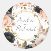 Elegant Floral Personalized Wedding Sticker ラウンドシール (正面)