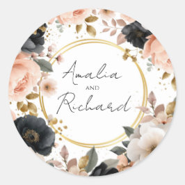 Elegant Floral Personalized Wedding Sticker ラウンドシール