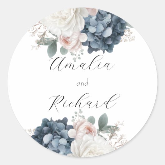 Elegant Floral Personalized Wedding Sticker ラウンドシール (正面)