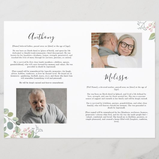 Elegant Floral Photo 2 Person Memorial Program (裏面)