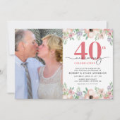 Elegant Floral Photo 40th Wedding Anniversary 招待状 (正面)