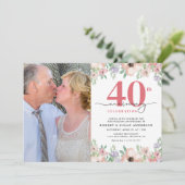 Elegant Floral Photo 40th Wedding Anniversary 招待状 (スタンド正面)