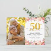Elegant Floral Photo 50th Wedding Anniversary 招待状 (スタンド正面)