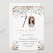 Elegant Floral Photo 70th Birthday 招待状 (正面/裏面)