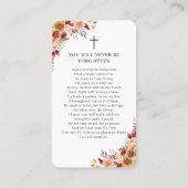 Elegant Floral Photo Funeral Memorial Prayer Card 名刺 (裏面)