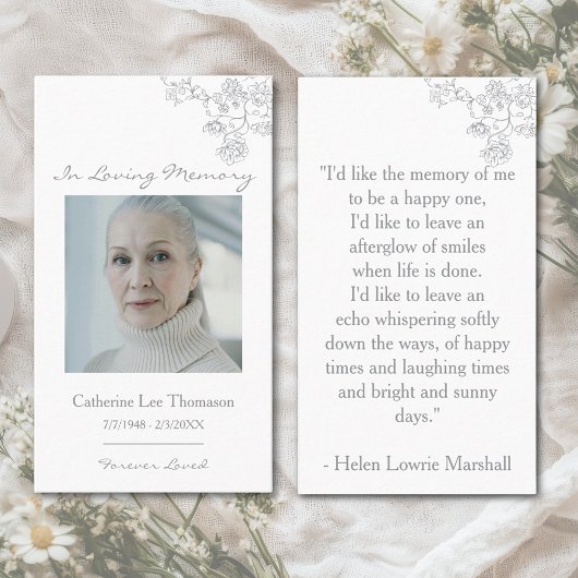 Elegant Floral Photo In Loving Memory Prayer Card 名刺