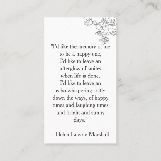 Elegant Floral Photo Prayer Card 名刺 (裏面)