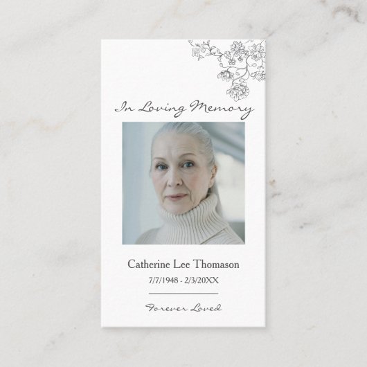 Elegant Floral Photo Prayer Card 名刺 (正面)