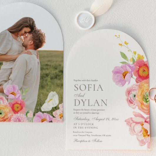 Elegant Floral Photo Wedding Invitation 招待状