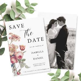 Elegant Floral Photo Wedding Save The Date セーブザデート