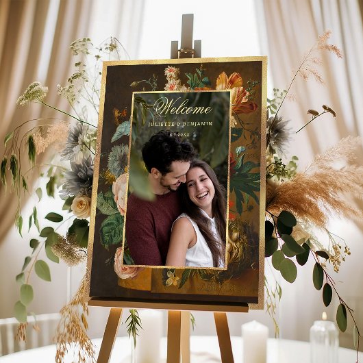 Elegant Floral Photo Wedding Welcome アクリルサイン