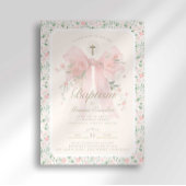 Elegant Floral Pink Bow Baptism Invitation 招待状