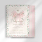 Elegant Floral Pink Bow Baptism Invitation 招待状