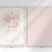 Elegant Floral Pink Bow Baptism Invitation 招待状