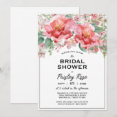 Elegant Floral Pink Bridal Shower 招待状 (正面/裏面)