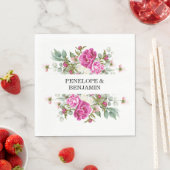 Elegant Floral Pink Peony Monogram Wedding スタンダードランチョンナプキン (インサイチュ)