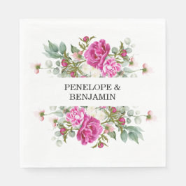 Elegant Floral Pink Peony Monogram Wedding スタンダードランチョンナプキン