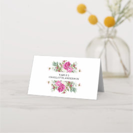 Elegant Floral Pink Peony Monogram Wedding プレイスカード