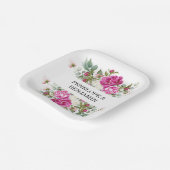 Elegant Floral Pink Peony Monogram Wedding ペーパープレート (傾斜あり)