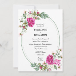 Elegant Floral Pink Peony Monogram Wedding 招待状