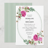Elegant Floral Pink Peony Monogram Wedding 招待状 (正面/裏面)