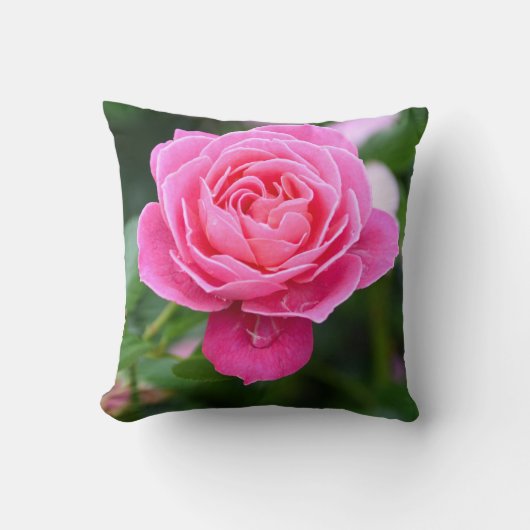 Elegant Floral Pink Rose Garden Accent Pillow クッション (正面)