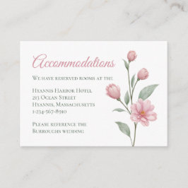 Elegant Floral Pink Sage Wedding Accommodation エンクロージャーカード