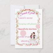 Elegant floral pink wedding RSVP card  (正面)