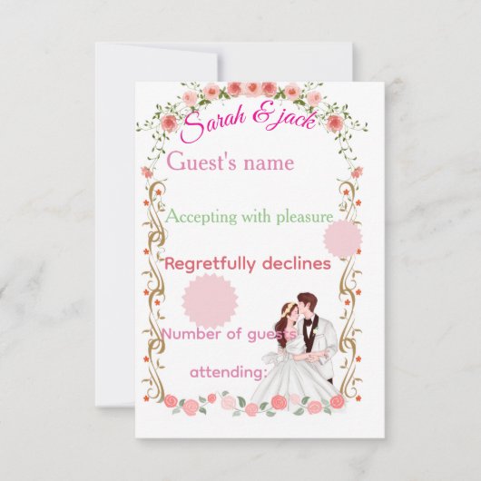 Elegant floral pink wedding RSVP card  (正面)