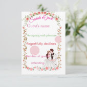 Elegant floral pink wedding RSVP card  (スタンド正面)
