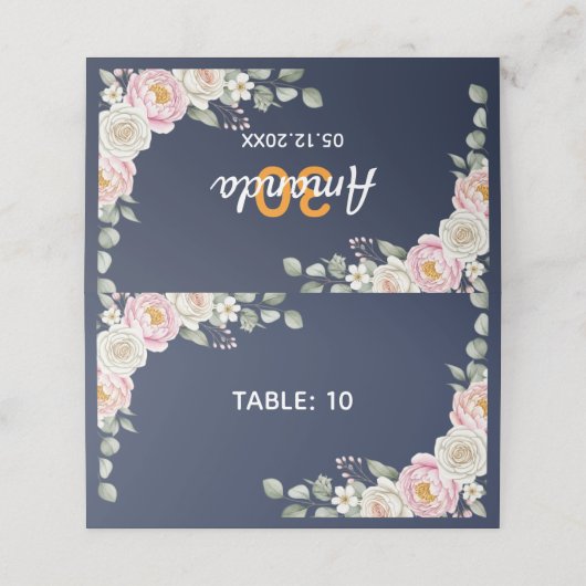 Elegant Floral Place Card and Table Number Tent プレイスカード (外部開封)