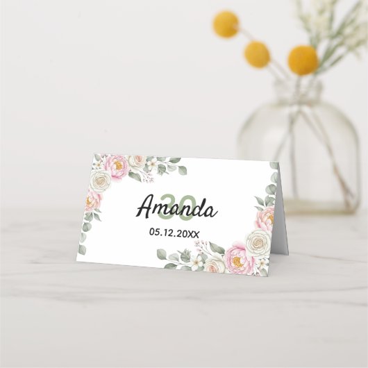 Elegant Floral Place Card and Table Number Tent プレイスカード (裏面)