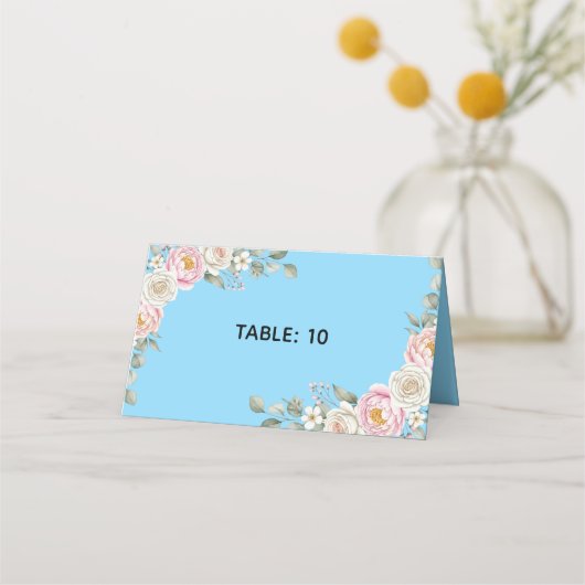 Elegant Floral Place Card and Table Number Tent プレイスカード (正面)