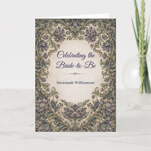 Elegant Floral Plaid Bridal Shower カード (正面)