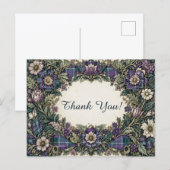 Elegant Floral Plaid Thank You ポストカード (正面/裏面)
