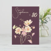 Elegant Floral Plum Blush 80th Birthday 招待状 (スタンド正面)